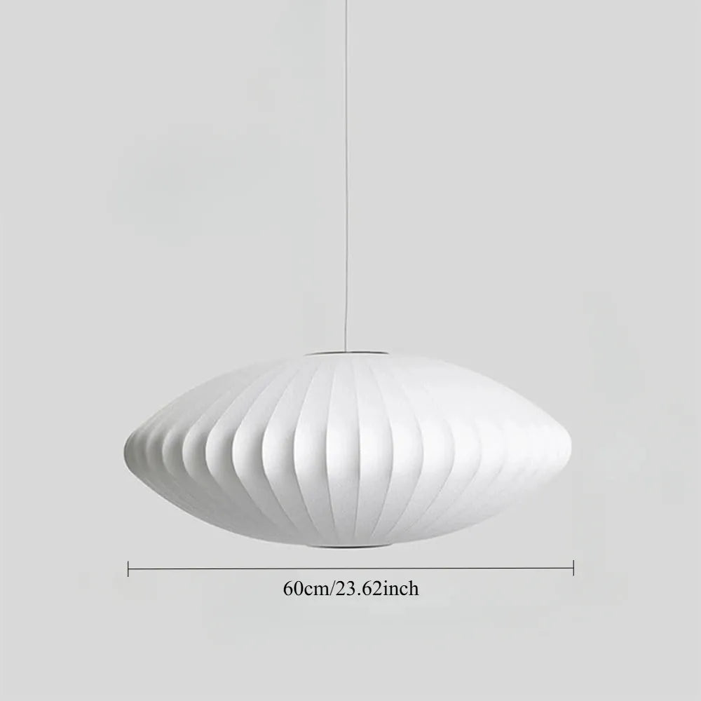 Minimal Nordic Silk Fabric Pendant Light │ Japandi style White Ceiling Hanging Chandelier