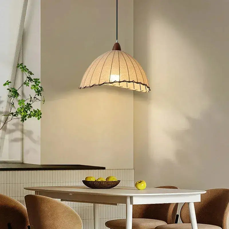 Nordic Retro Linen Ceiling Light │ Japandi Minimal Bedroom Hanging Lamp - Besontique Home