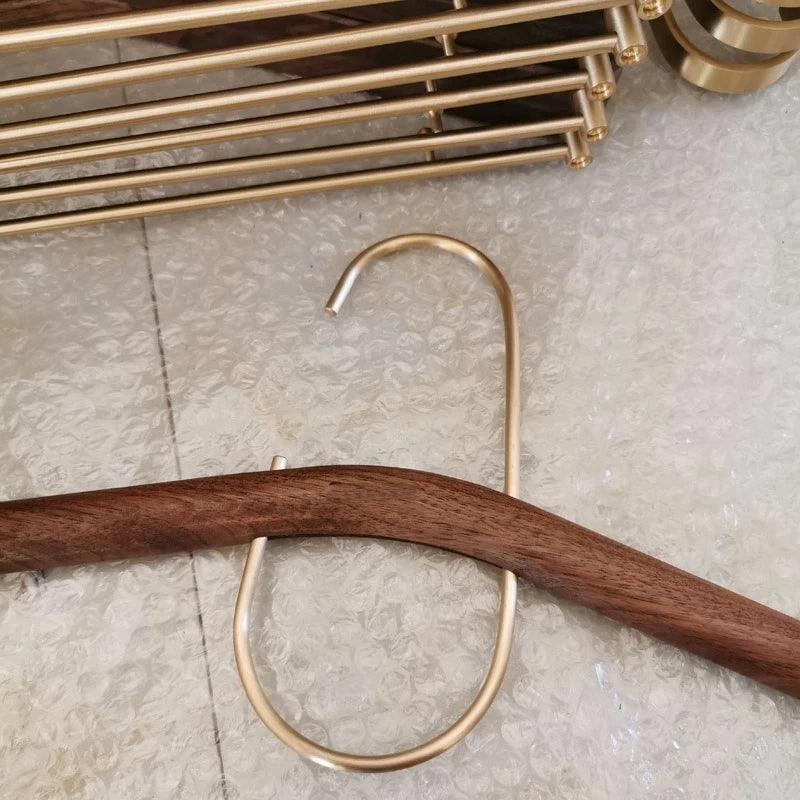Retro Style Beech Wood Brass Clothes Hanger │ Design Seamless Clothes Coat Trousers Wardrobe Organizer