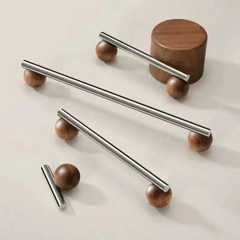 Nordic Art Wood Silver Brass Furniture Door Knob │ Home Deco Premium Kitchen Drawer Wardrobe Handles - Besontique Home