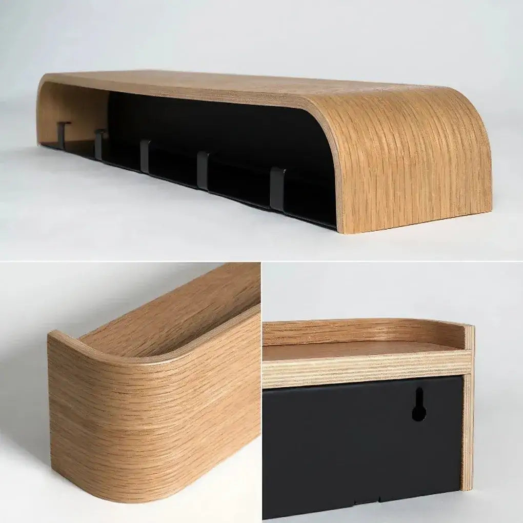 Modern Wooden Entrance Wall Mounted Clothing Rack Shelf with hidden hooks Besontique Home Decor