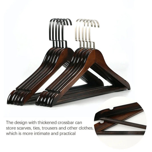5 pcs Retro Wooden Clothes Hanger │ No Fade Maple Wood Wardrobe Organizer - Besontique Home