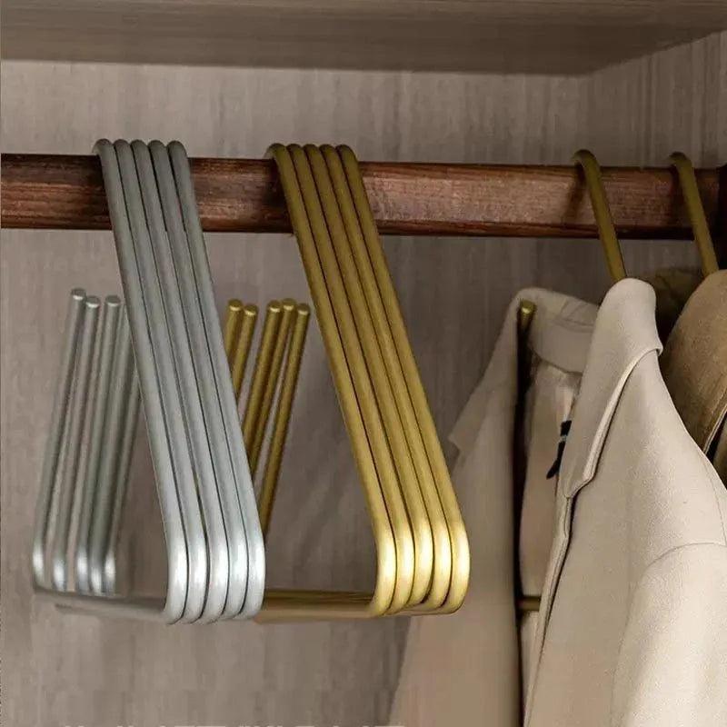 5 pcs Solid Matte Gold/Silver Triangle Coat Pants Clothes Hanger │ Seamless Metal Storage Racks Wardrobe Organizer - Besontique Home