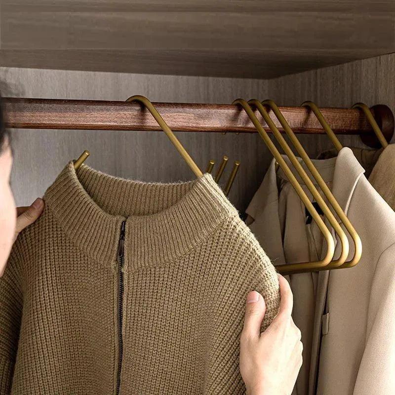 5 pcs Solid Matte Gold/Silver Triangle Coat Pants Clothes Hanger │ Seamless Metal Storage Racks Wardrobe Organizer - Besontique Home