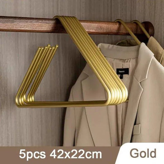 5 pcs Solid Matte Gold/Silver Triangle Coat Pants Clothes Hanger │ Seamless Metal Storage Racks Wardrobe Organizer - Besontique Home