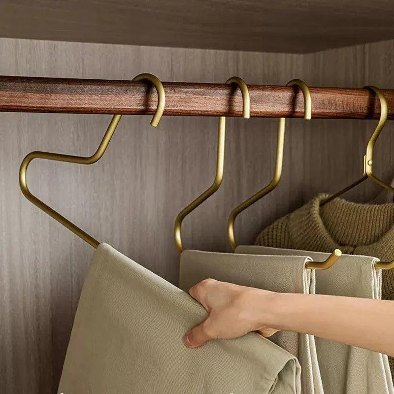 5 pcs Solid Matte Gold/Silver Trouser Pants Clothes Hanger │ Seamless Metal Wardrobe Organizer - Besontique Home