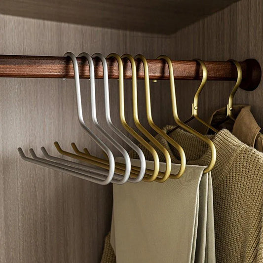 5 pcs Solid Matte Gold/Silver Trouser Pants Clothes Hanger │ Seamless Metal Wardrobe Organizer - Besontique Home
