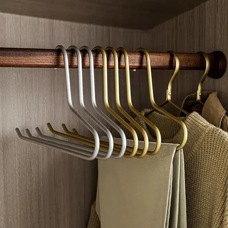 5-pcs-solid-matte-goldsilver-trouser-pants-clothes-hanger-seamless-metal-wardrobe-organizer-besontique-home-56967 - Besontique Home