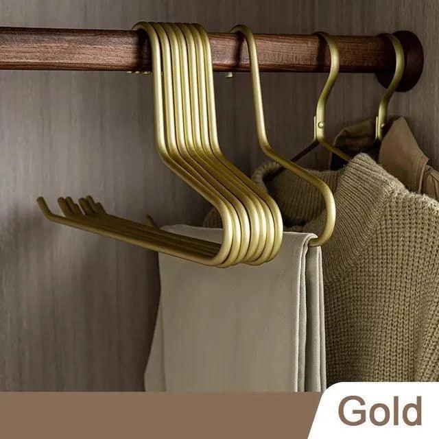 5 pcs Solid Matte Gold/Silver Trouser Pants Clothes Hanger │ Seamless Metal Wardrobe Organizer - Besontique Home