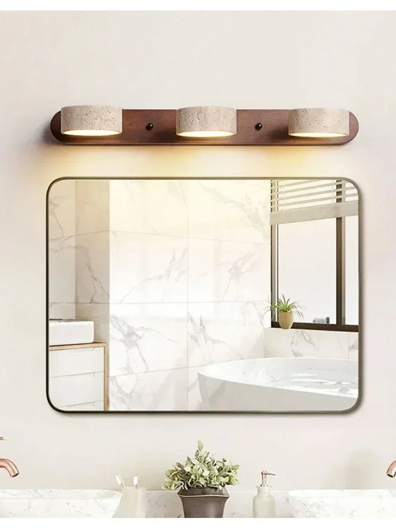 Japandi Natural Stone Mirror Front Wall Lighting │ Modern Style Round LED Wall Light for Bathroom