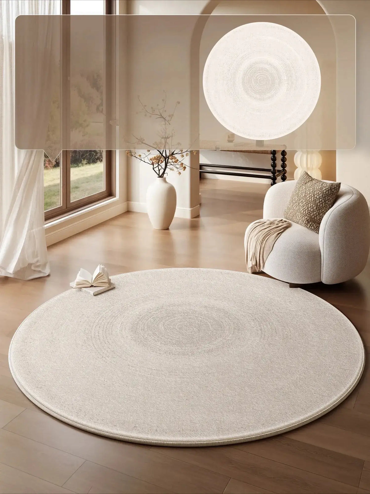 Cream Round Floor Plush Rug │ Minimal Fluffy Decorative Carpet │ Simple Large Lounge Mat Besontique Home Decor