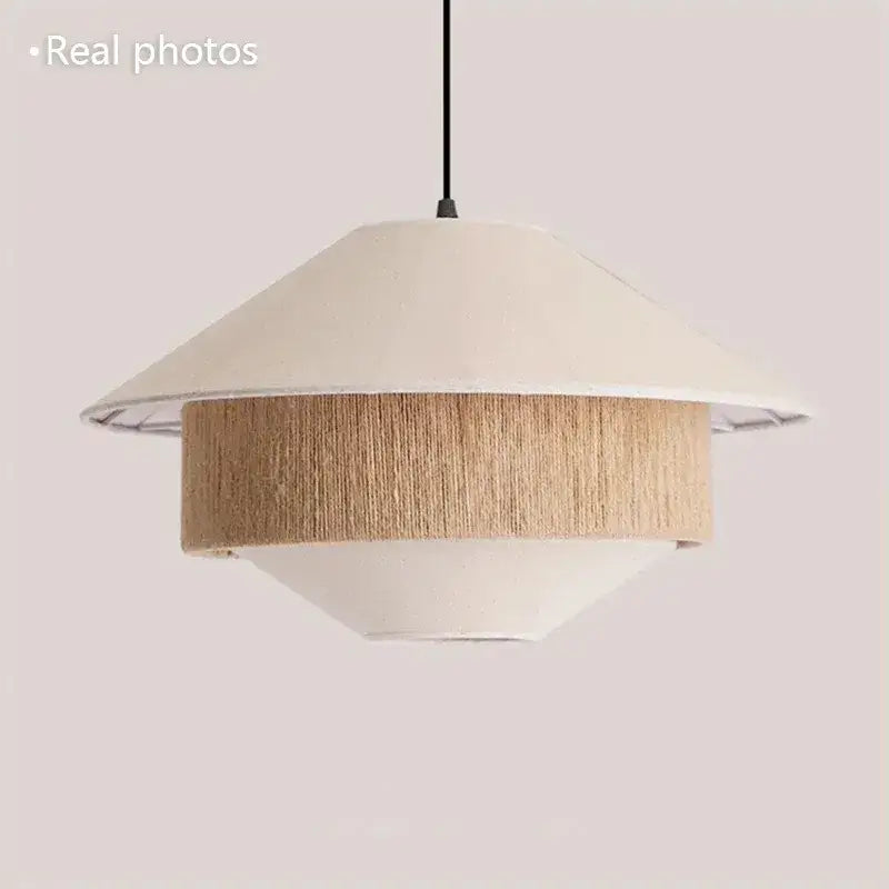 Japandi White Cloth Rattan Hemp Rope Pendant Ceiling Lamp Light - Besontique Home