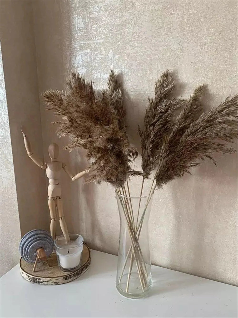 60cm Natural Real Brown Beige Dried Pampas Grass Bouquet │ Fluffy Feather For Modern Boho Home Decoration Ornament - Besontique Home