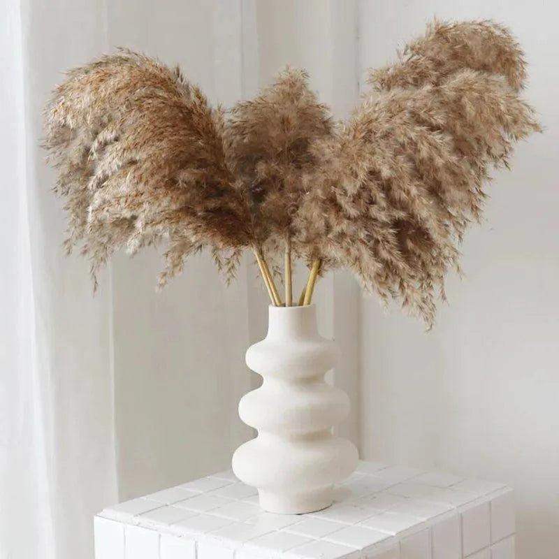 60cm Natural Real Brown Beige Dried Pampas Grass Bouquet │ Fluffy Feather For Modern Boho Home Decoration Ornament - Besontique Home