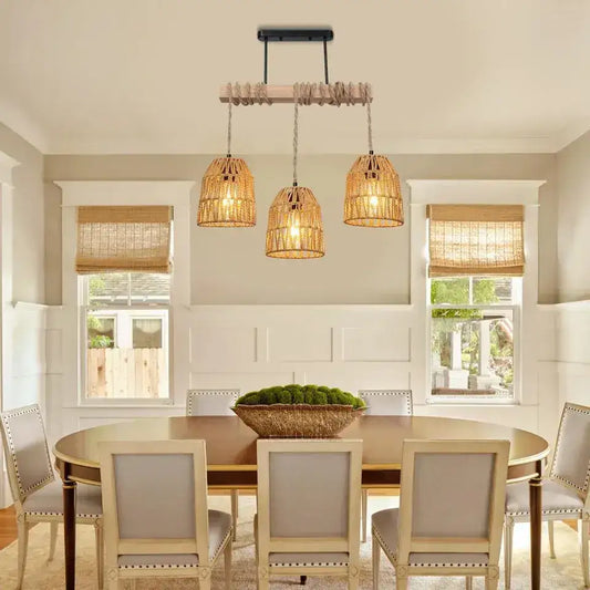 Boho style Rattan 3-light Chandelier Hanging Lamp │ Woven Pendant Lighting For Home Decor - Besontique Home