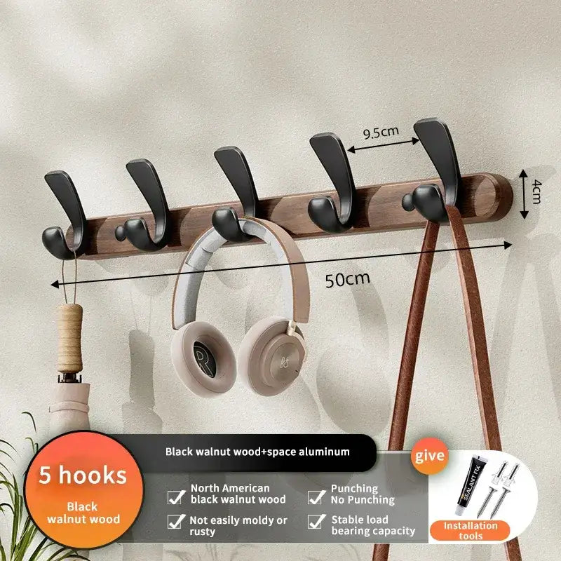 Modern Walnut Moon Shape Coat Rack (White/Black)│ Wall Mounted Wooden Metal Hooks