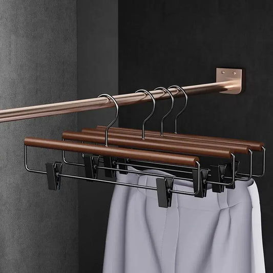 10pcs Luxury Beech Wood Clothes Hangers │ Seamless Iron Wardrobe Clothes Rack with Wood Bar - Besontique Home