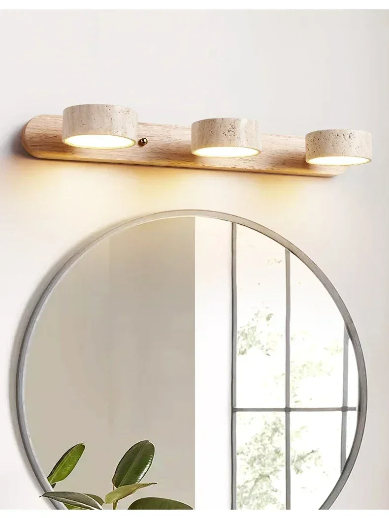 Japandi Natural Stone Mirror Front Wall Lighting │ Modern Style Round LED Wall Light for Bathroom