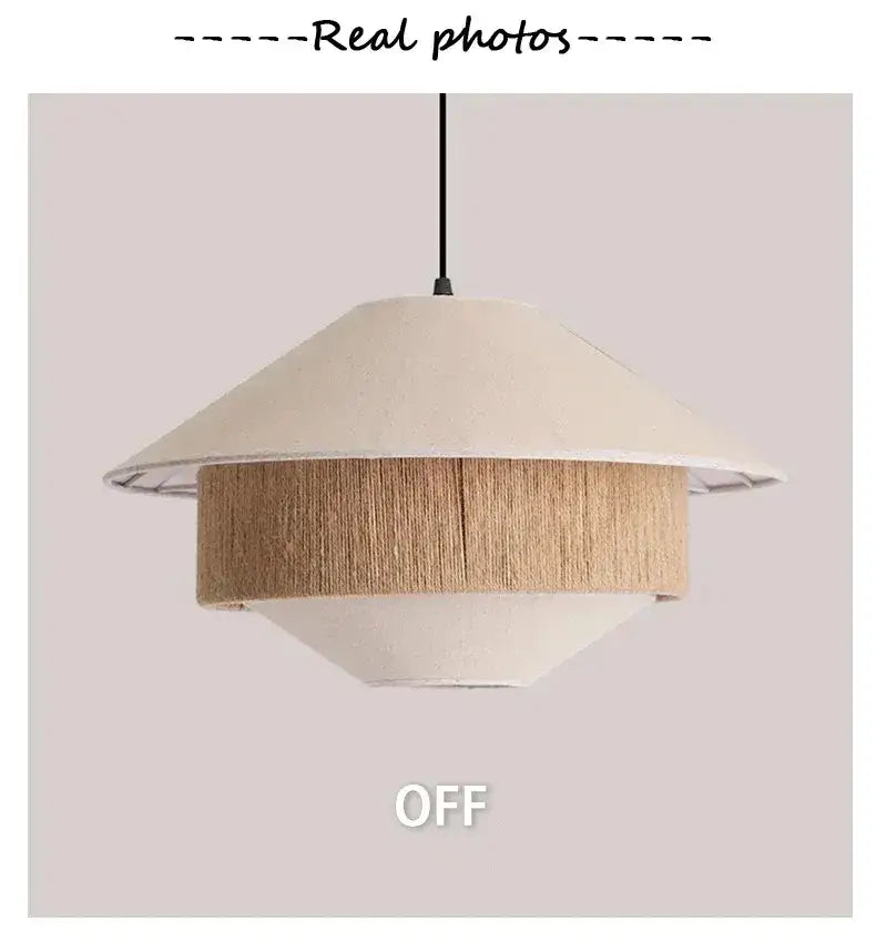 Japandi White Cloth Rattan Hemp Rope Pendant Ceiling Lamp Light - Besontique Home
