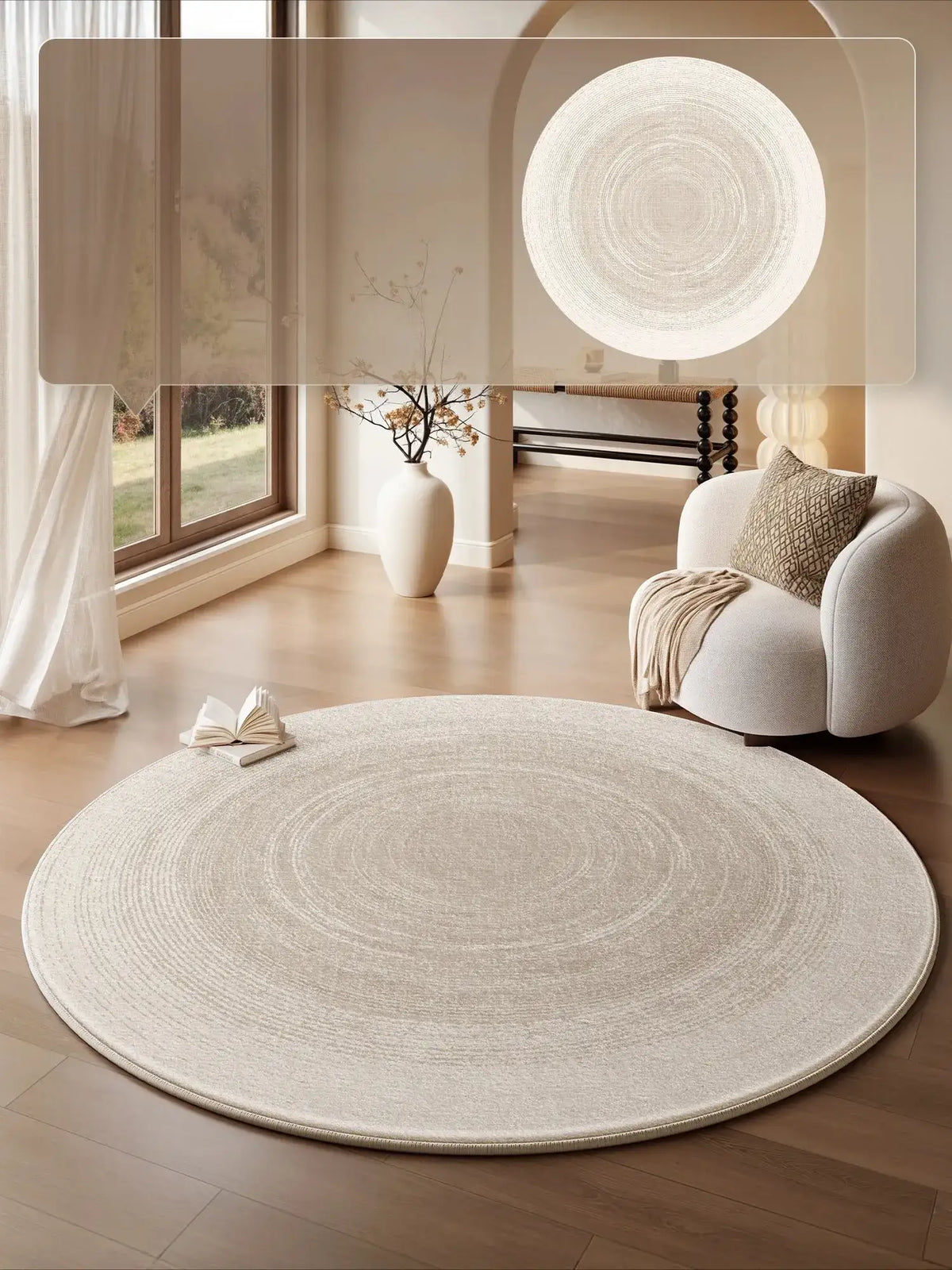 Cream Round Floor Plush Rug │ Minimal Fluffy Decorative Carpet │ Simple Large Lounge Mat Besontique Home Decor