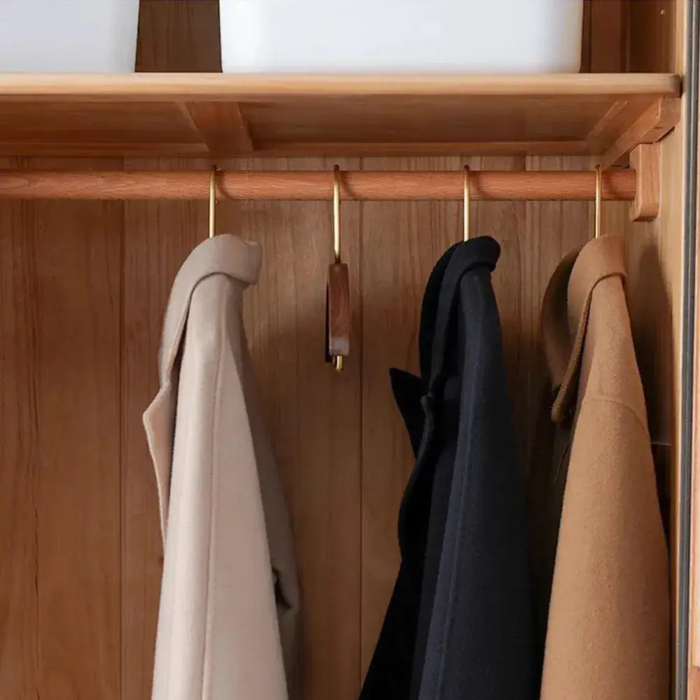 Natural Wood Clothes Hanger with metal Rack │ Modern Wooden Wardrobe Clothing Organizer - Besontique Home