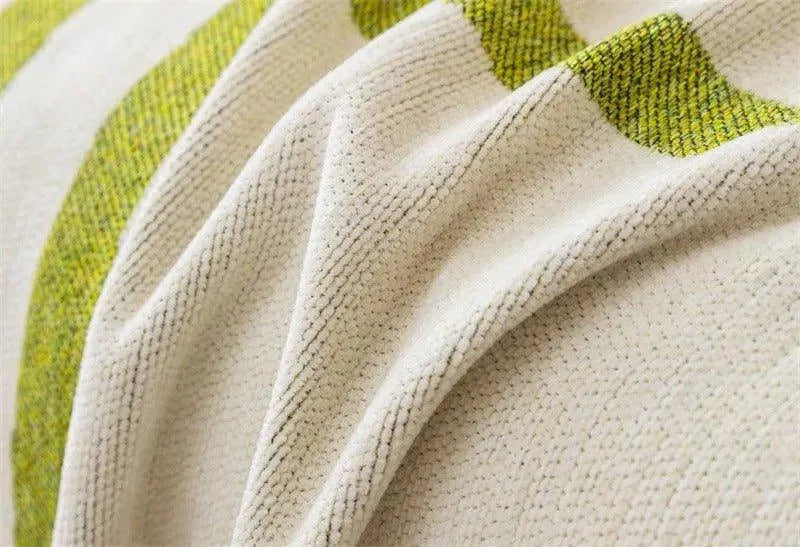 8 Chenille Line Pattern Throw Blanket with Tassel │ Simple Nordic Jacquard Reversible Double Sided Sofa Cover - Besontique Home