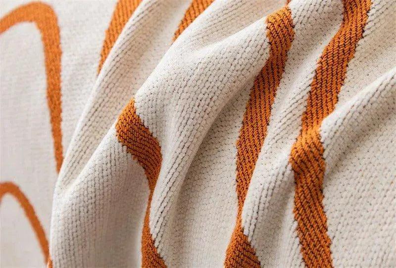 8 Chenille Line Pattern Throw Blanket with Tassel │ Simple Nordic Jacquard Reversible Double Sided Sofa Cover - Besontique Home
