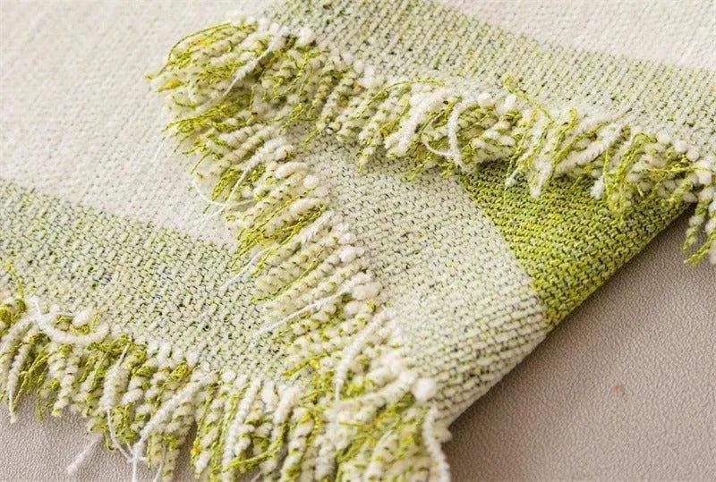 8 Chenille Line Pattern Throw Blanket with Tassel │ Simple Nordic Jacquard Reversible Double Sided Sofa Cover - Besontique Home