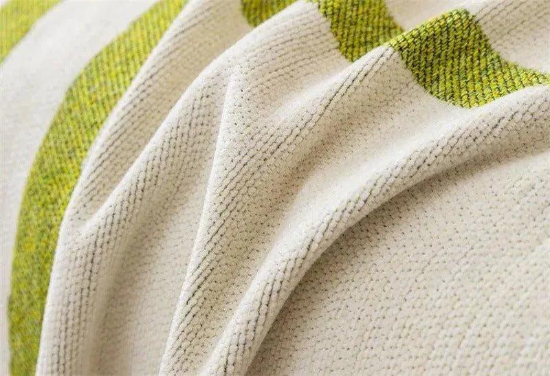 8 Chenille Line Pattern Throw Blanket with Tassel │ Simple Nordic Jacquard Reversible Double Sided Sofa Cover - Besontique Home
