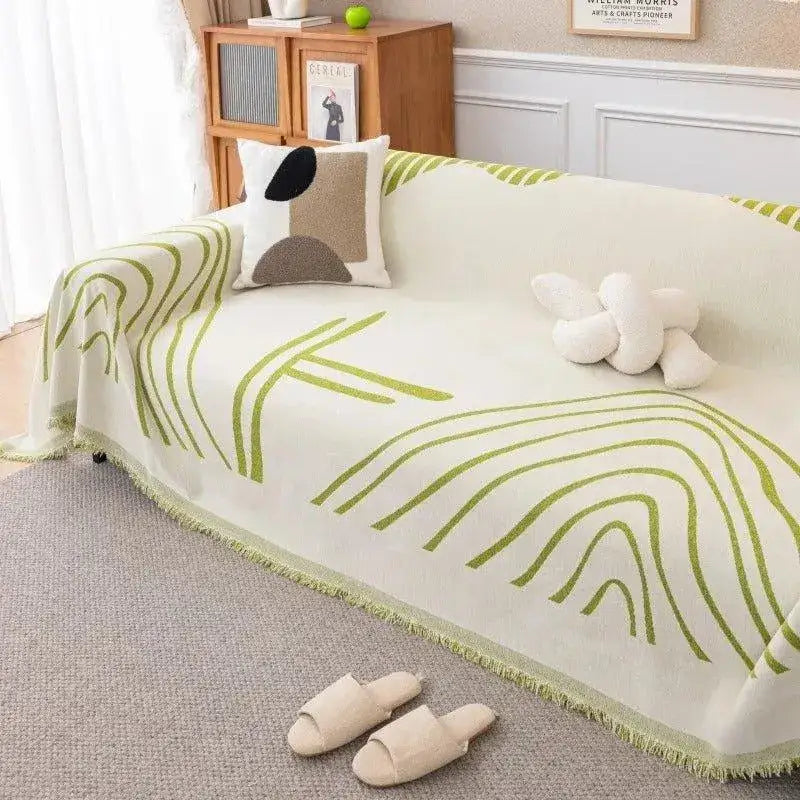 8-chenille-line-pattern-throw-blanket-with-tassel-simple-nordic-jacquard-reversible-double-sided-sofa-cover-besontique-home-67925 - Besontique Home