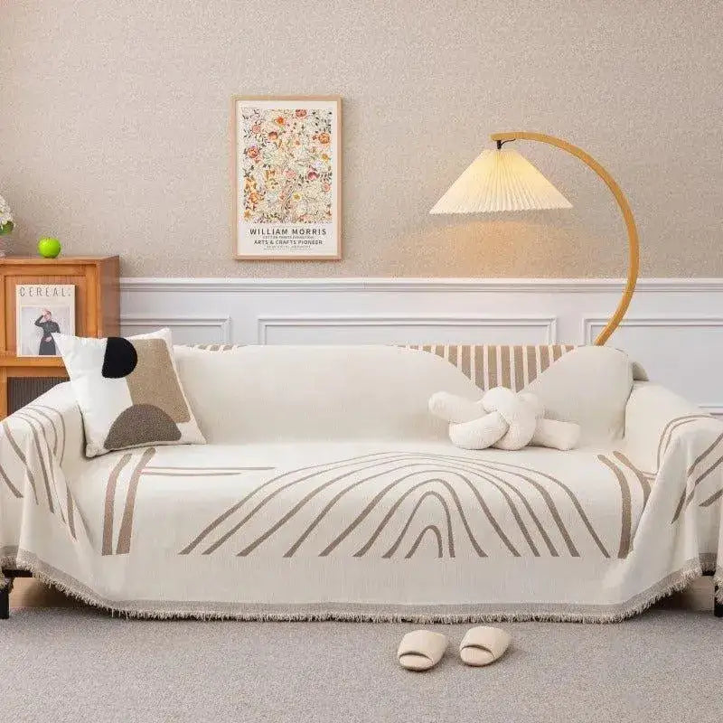 8-chenille-line-pattern-throw-blanket-with-tassel-simple-nordic-jacquard-reversible-double-sided-sofa-cover-besontique-home-98933 - Besontique Home