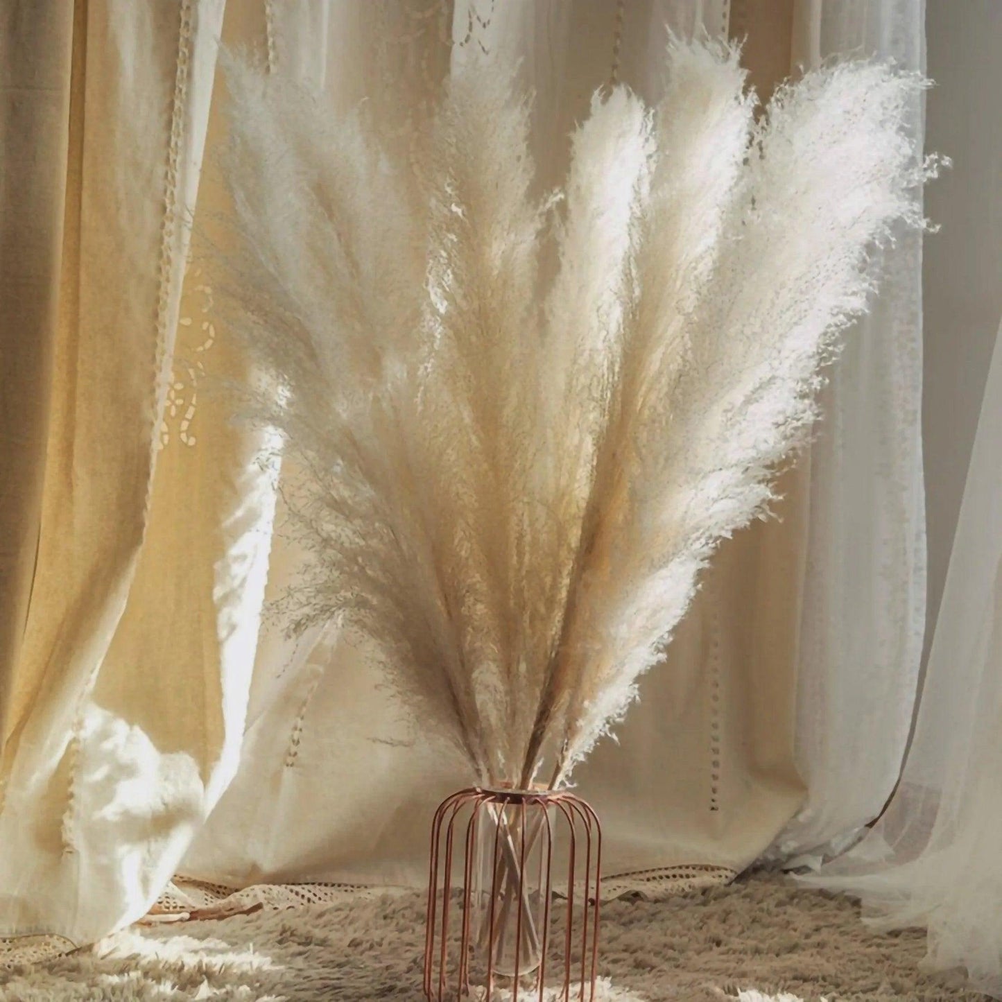 80 cm Natural Real Dried Pampas Grass Bouquet (White / Beige / Gray) │ Fluffy Feather For Modern Boho Home Decoration Ornament - Besontique Home