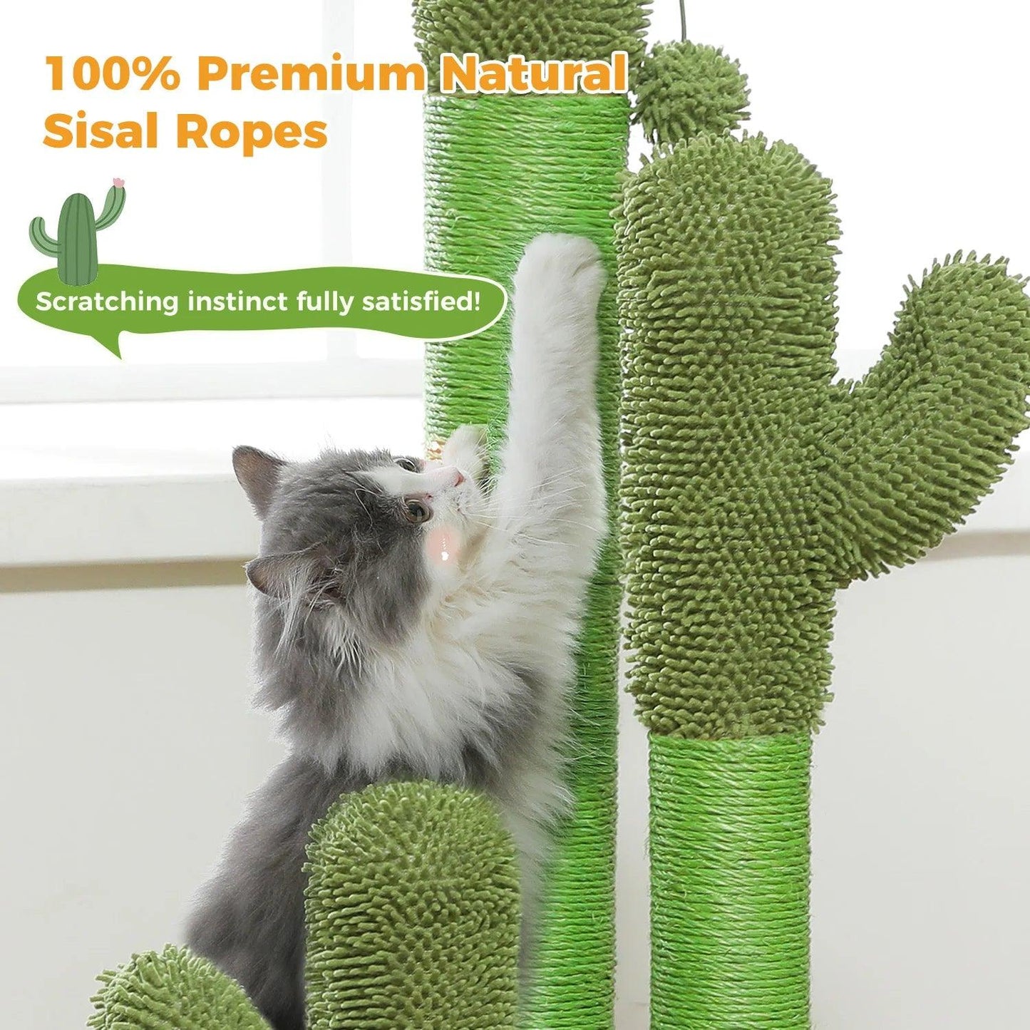 Kaktus-Katzenkratzbaum mit interaktivem baumelnden Ball | Haustierfreundliches Katzenkratzmöbel
