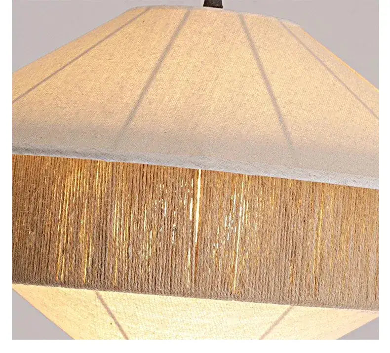 Japandi White Cloth Rattan Hemp Rope Pendant Ceiling Lamp Light - Besontique Home
