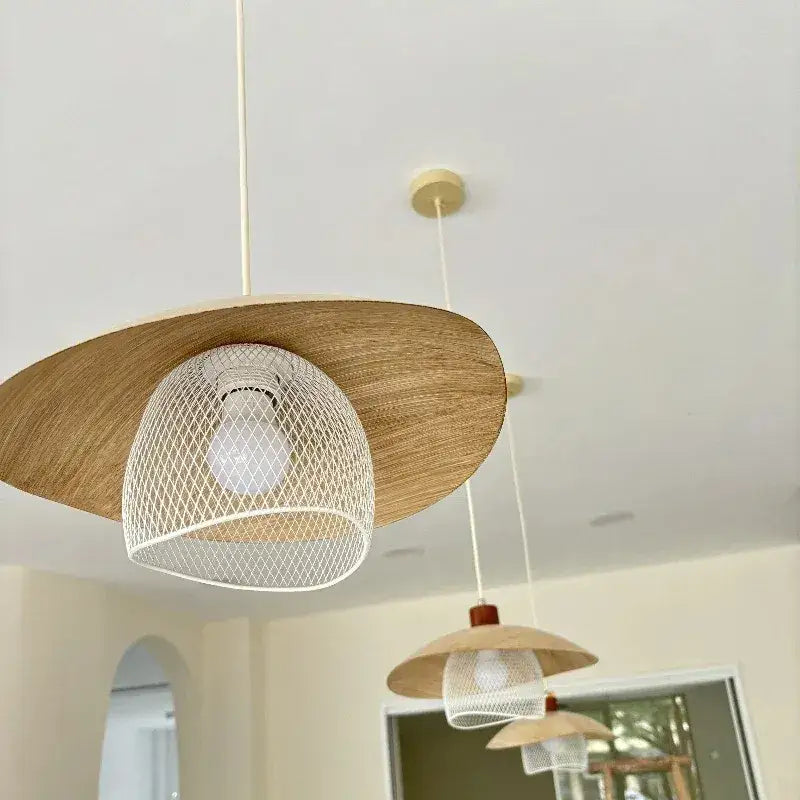 Minimal French Wood & Metal Pendant Lamp – Modern Ceiling Light Fixture - Besontique Home