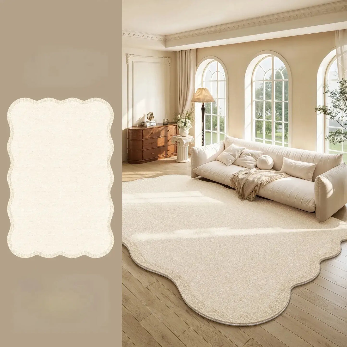 Cream Plush Irregular Rug Soft Fluffy Carpet for Bedroom - Besontique Home