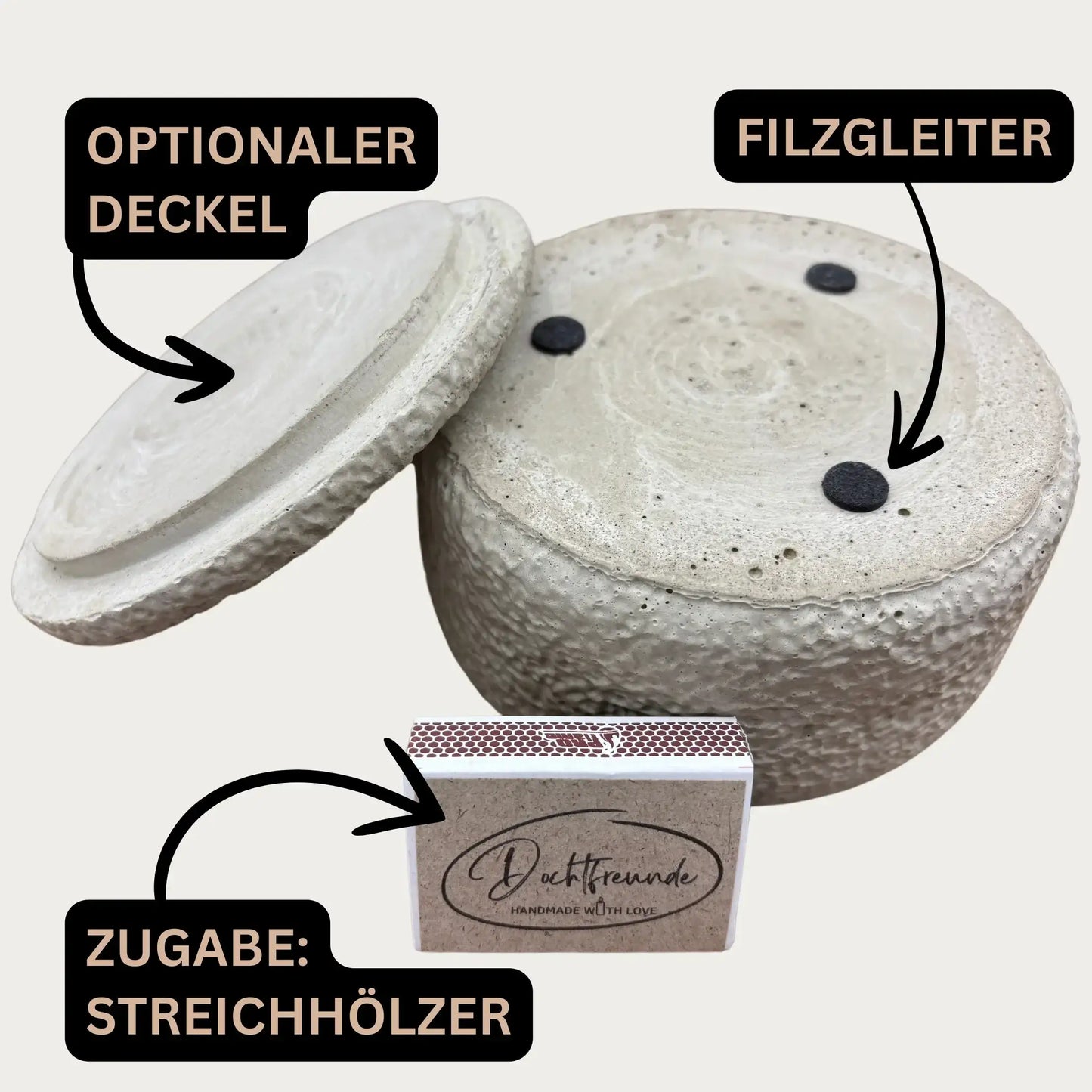Outdoor Citronella-Betonkerze „Mugge Schreck“ – Handgemachter Insektenschutz aus dem Südschwarzwald mit Blütenverzierung