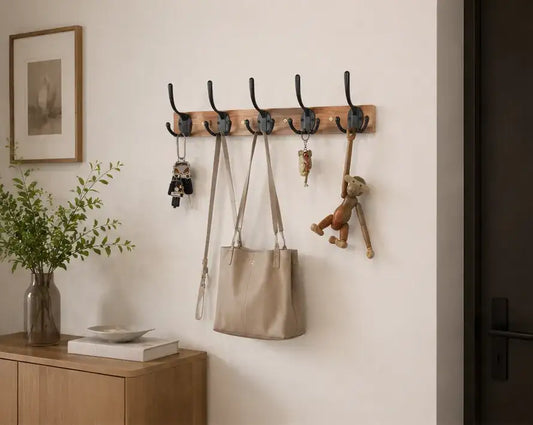 Modern Wooden Coat Rack Wall Mount with 5 Hooks Besontique Home Decor