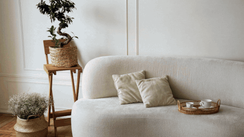 besontique home decor neutral tone modern boho style minimalist interior design furniture living room light table lamp light carpet rug