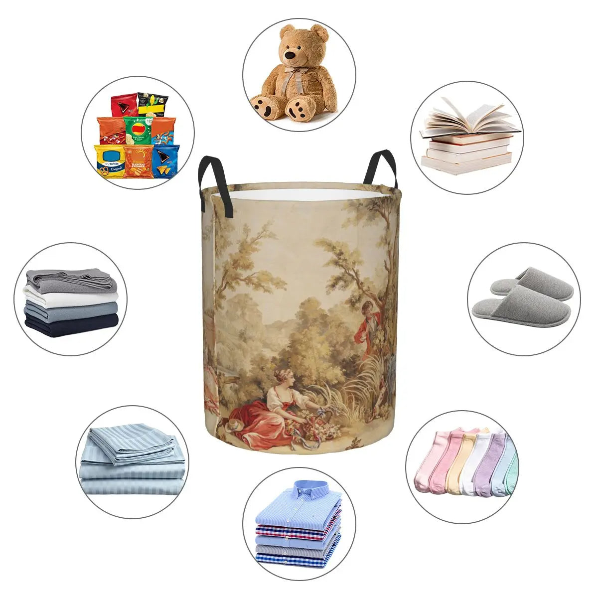 Aubusson Tapestry Printed Laundry Basket │ Foldable French Motif Decorative Hamper Organizer - Besontique Home