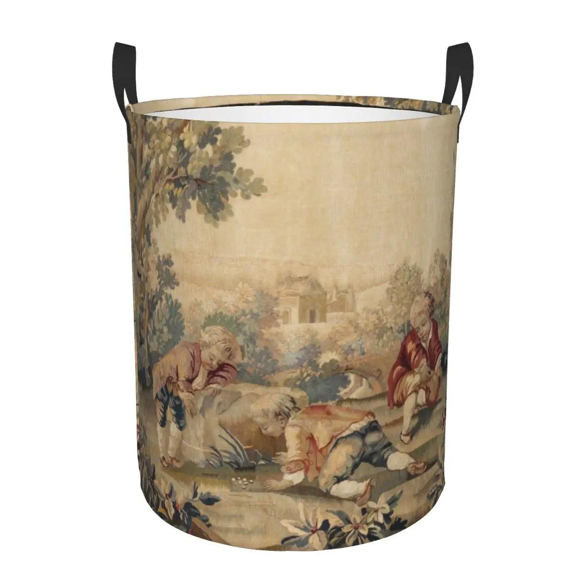 Aubusson Tapestry Printed Laundry Basket │ Foldable French Motif Decorative Hamper Organizer - Besontique Home