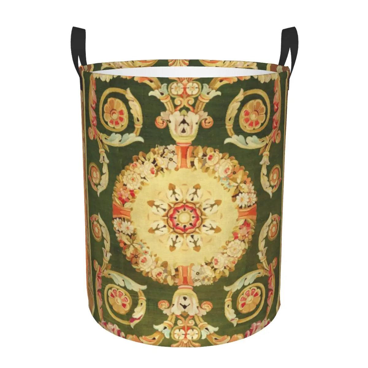 Aubusson Tapestry Printed Laundry Basket │ Foldable French Motif Decorative Hamper Organizer - Besontique Home