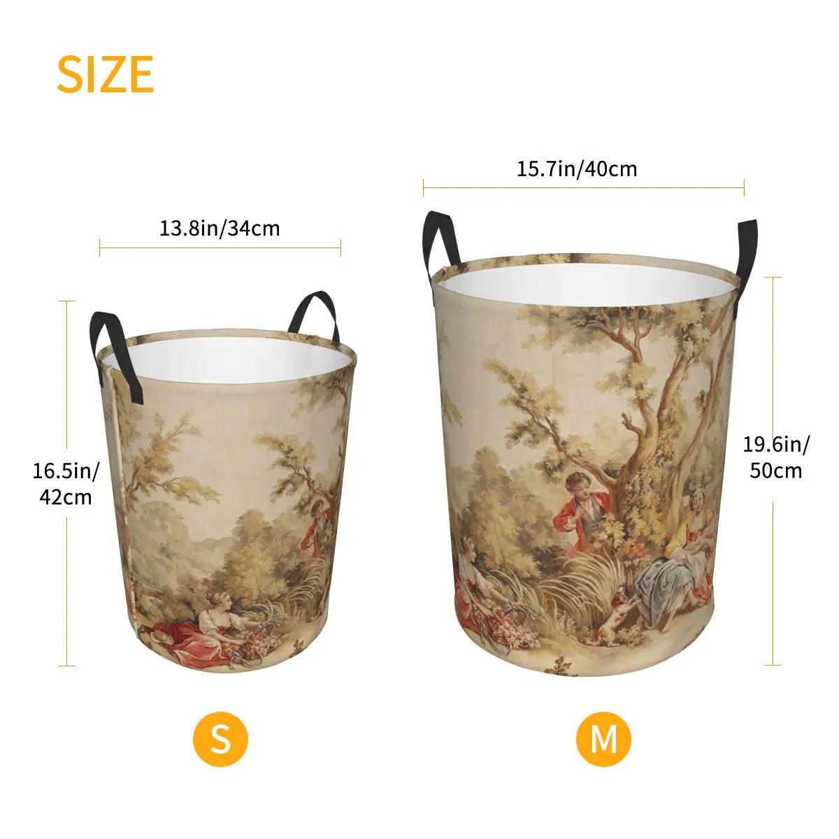 Aubusson Tapestry Printed Laundry Basket │ Foldable French Motif Decorative Hamper Organizer - Besontique Home