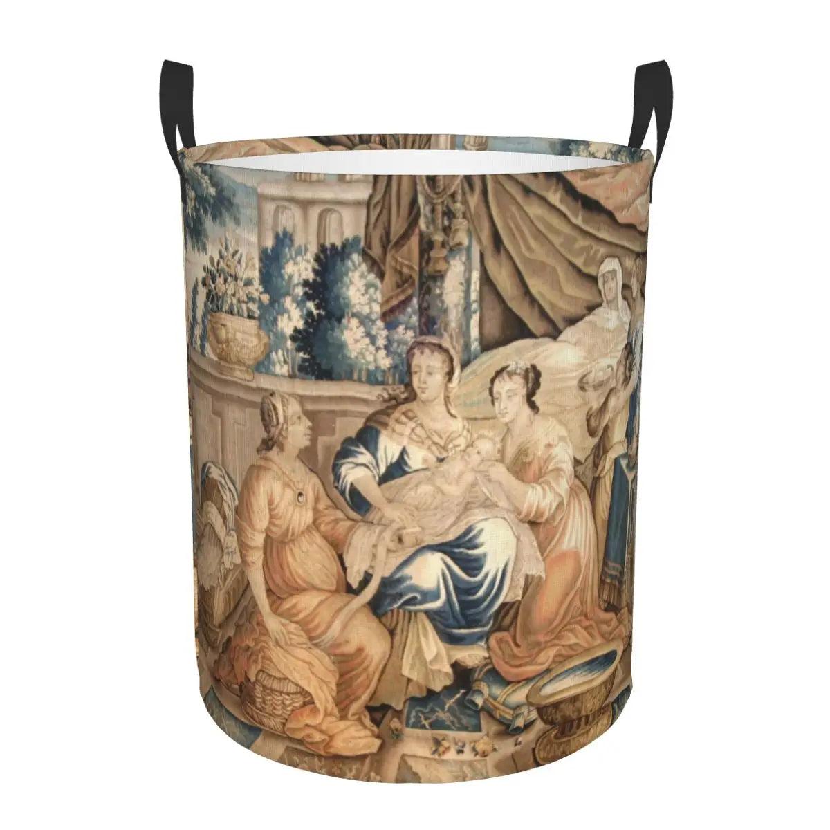 Aubusson Tapestry Printed Laundry Basket │ Foldable French Motif Decorative Hamper Organizer - Besontique Home