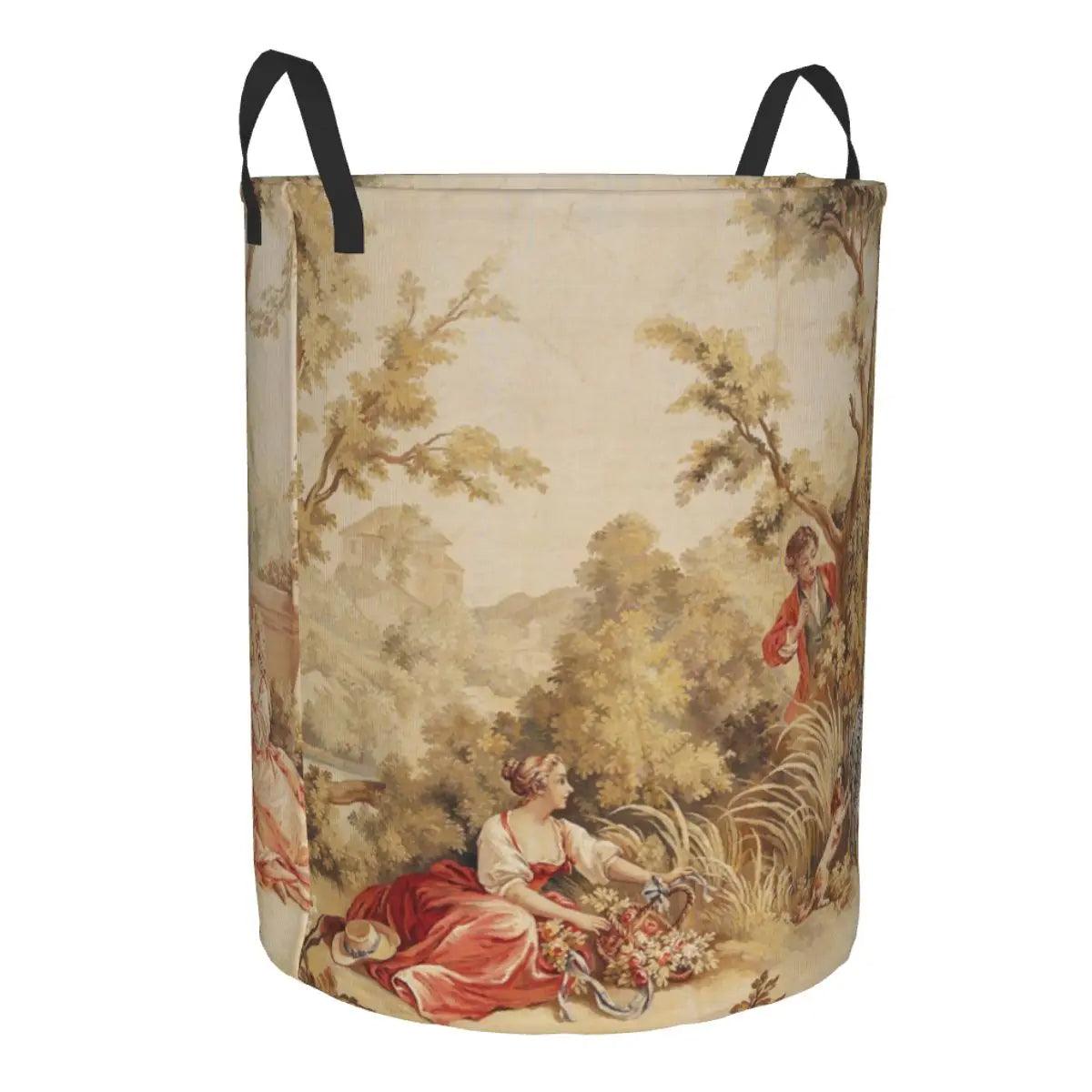 Aubusson Tapestry Printed Laundry Basket │ Foldable French Motif Decorative Hamper Organizer - Besontique Home