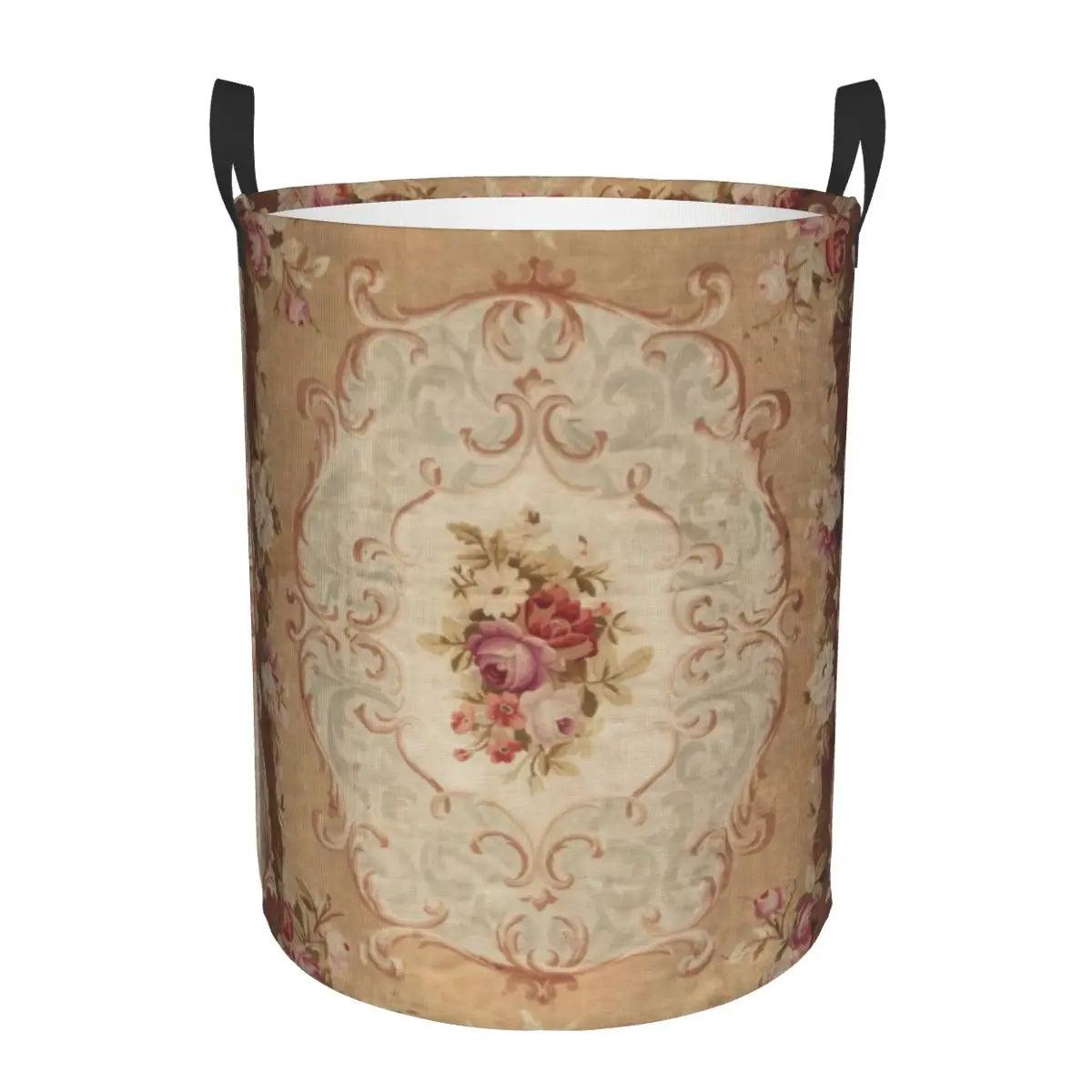 Aubusson Tapestry Printed Laundry Basket │ Foldable French Motif Decorative Hamper Organizer - Besontique Home