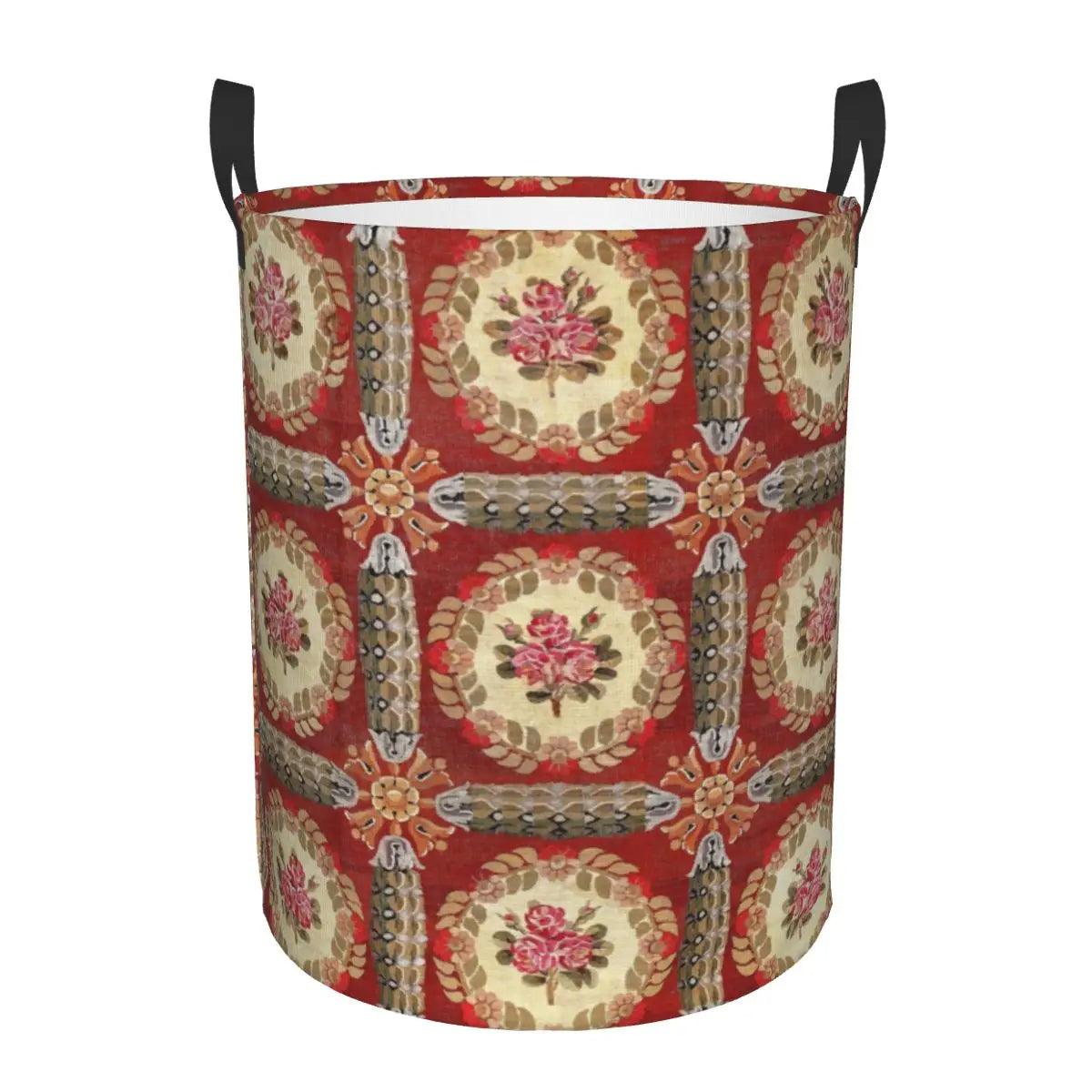Aubusson Tapestry Printed Laundry Basket │ Foldable French Motif Decorative Hamper Organizer - Besontique Home