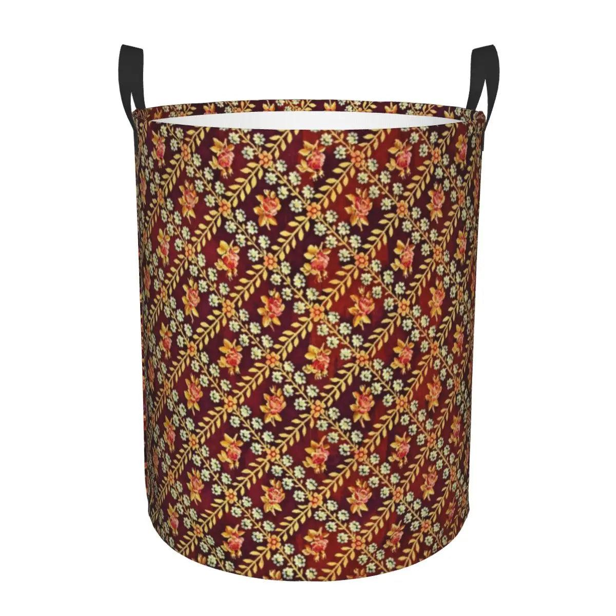 Aubusson Tapestry Printed Laundry Basket │ Foldable French Motif Decorative Hamper Organizer - Besontique Home