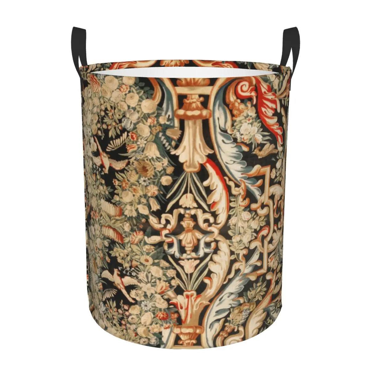 Aubusson Tapestry Printed Laundry Basket │ Foldable French Motif Decorative Hamper Organizer - Besontique Home
