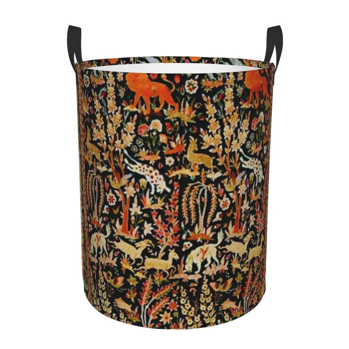 Aubusson Tapestry Printed Laundry Basket │ Foldable French Motif Decorative Hamper Organizer - Besontique Home